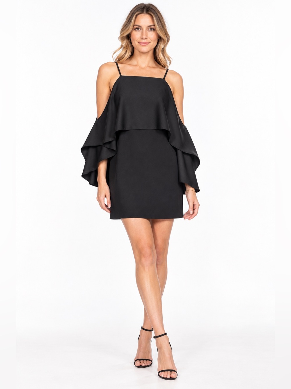Trina Turk Black Draped Cold Shoulder Mini Cocktail Dress Size 8